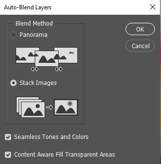 Dialogue box „Automatic blend layers'' Dialogue box „Automatic blend layers''