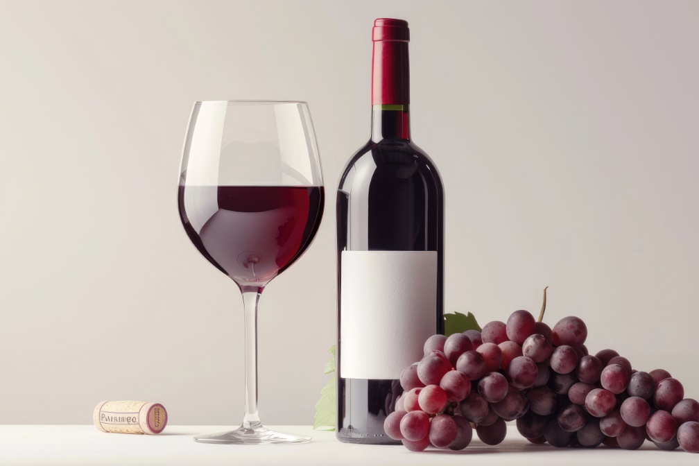 Stillleben aus einem Glas Wein, einer Weinflasche und roten Weintrauben. Stillleben aus einem Glas Wein, einer Weinflasche und roten Weintrauben.