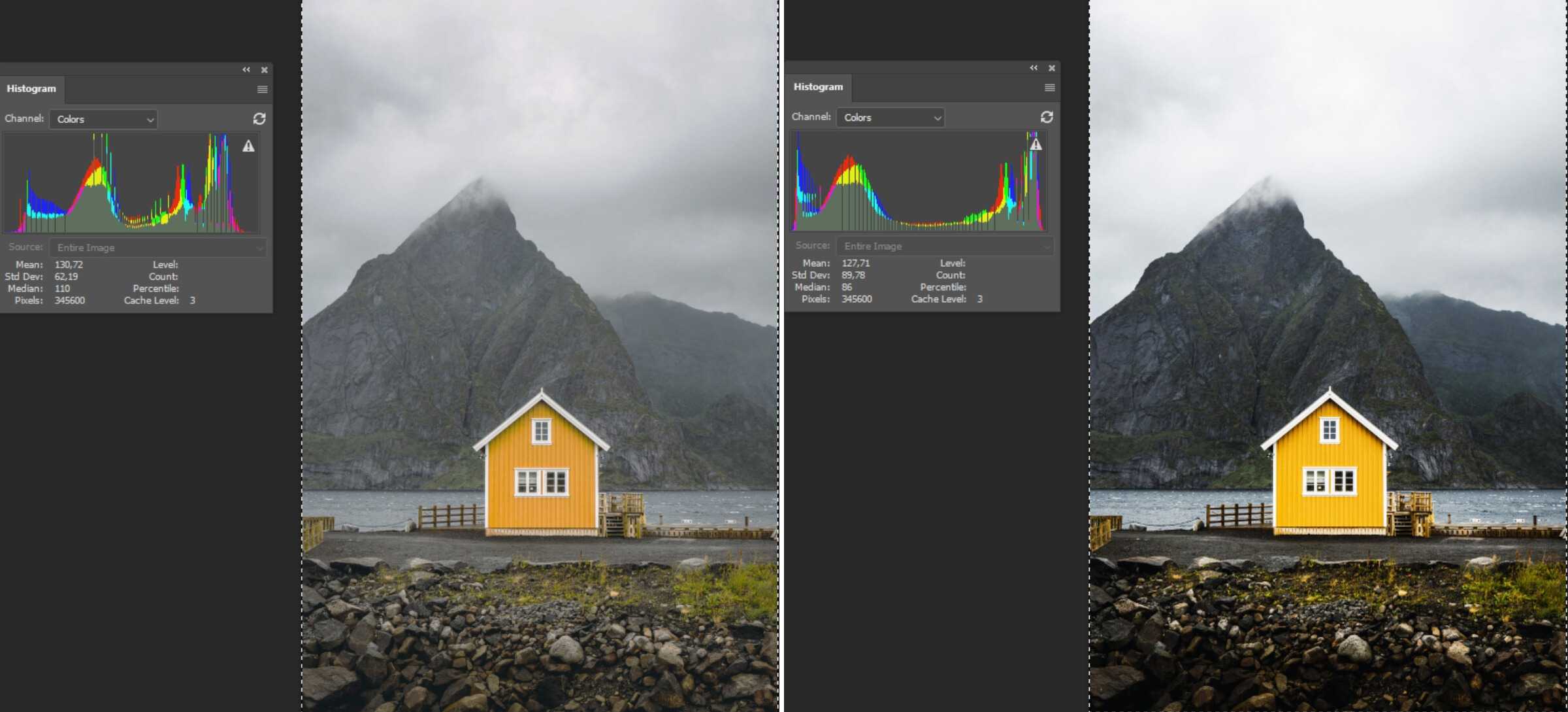The subject before and after the contrast has been automatically corrected. The subject before and after the contrast has been automatically corrected.