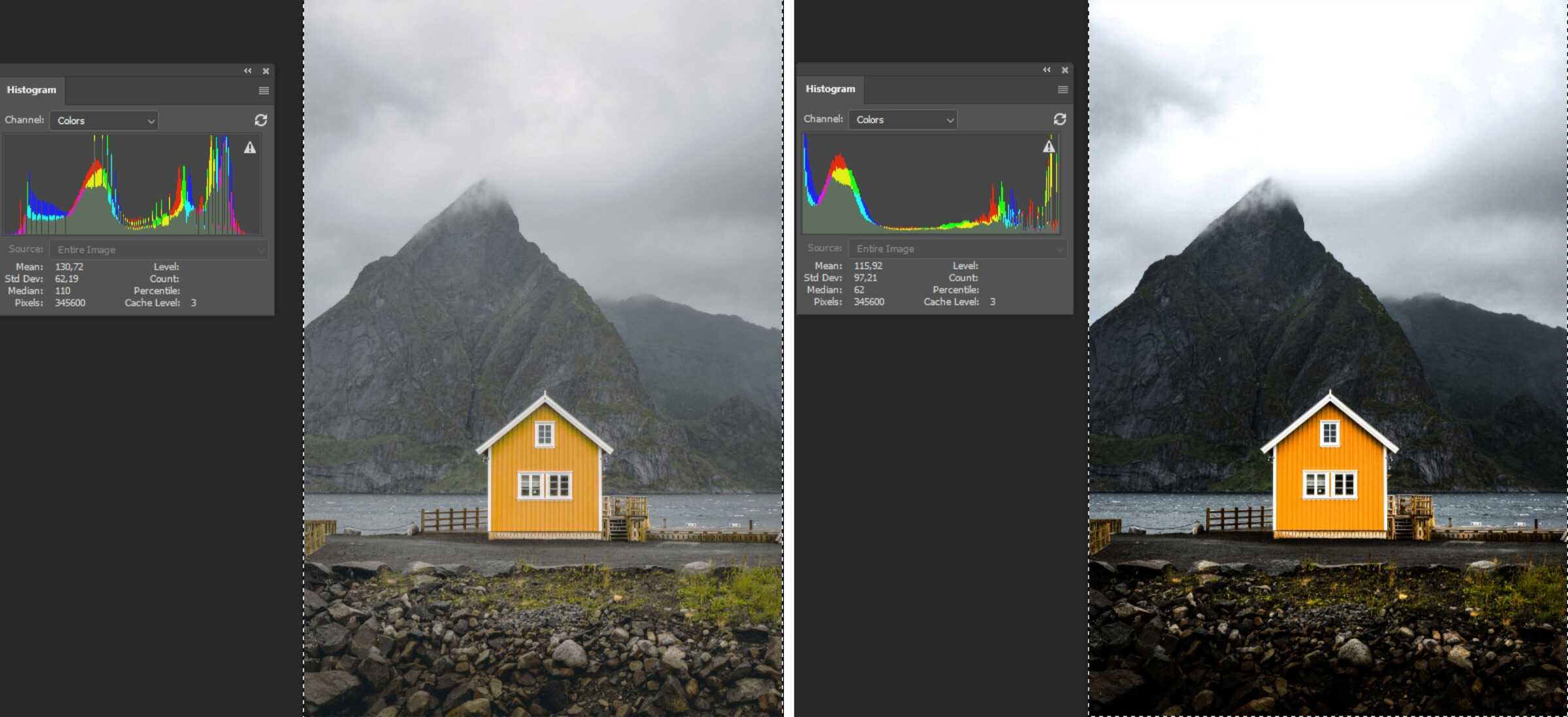 The subject in the photo before and after the tone has been adjusted. The subject in the photo before and after the tone has been adjusted.