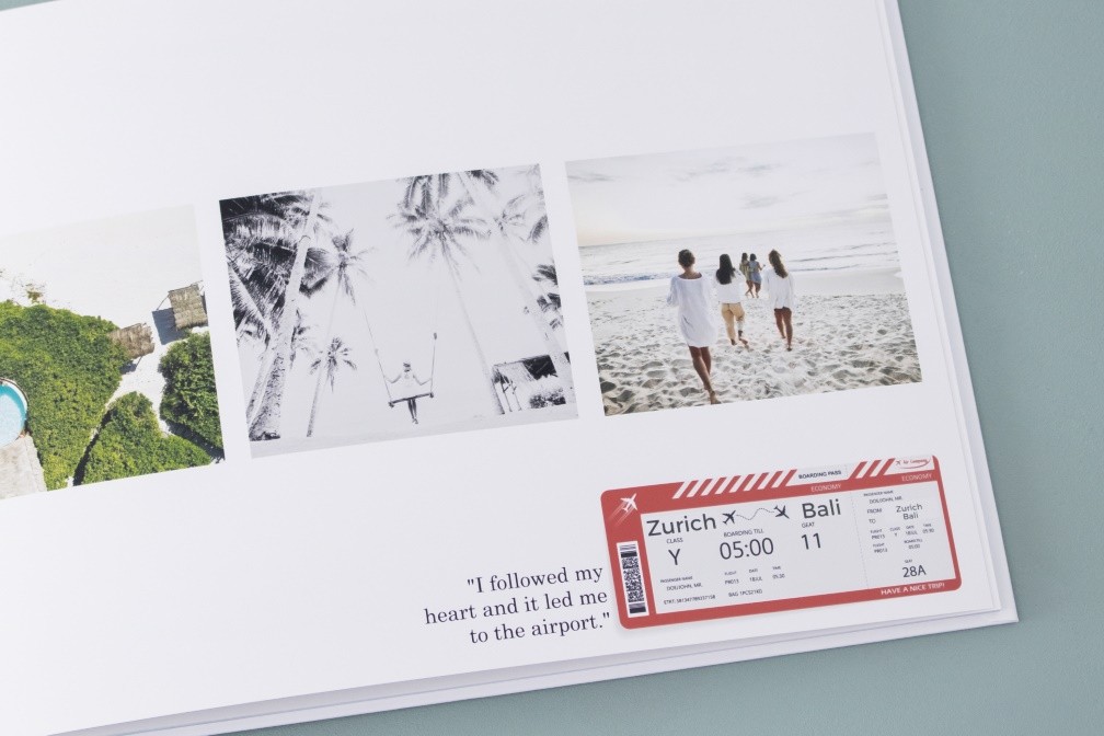 Relive your best holiday memories by including scanned tickets or screenshots in the design. Relive your best holiday memories by including scanned tickets or screenshots in the design.