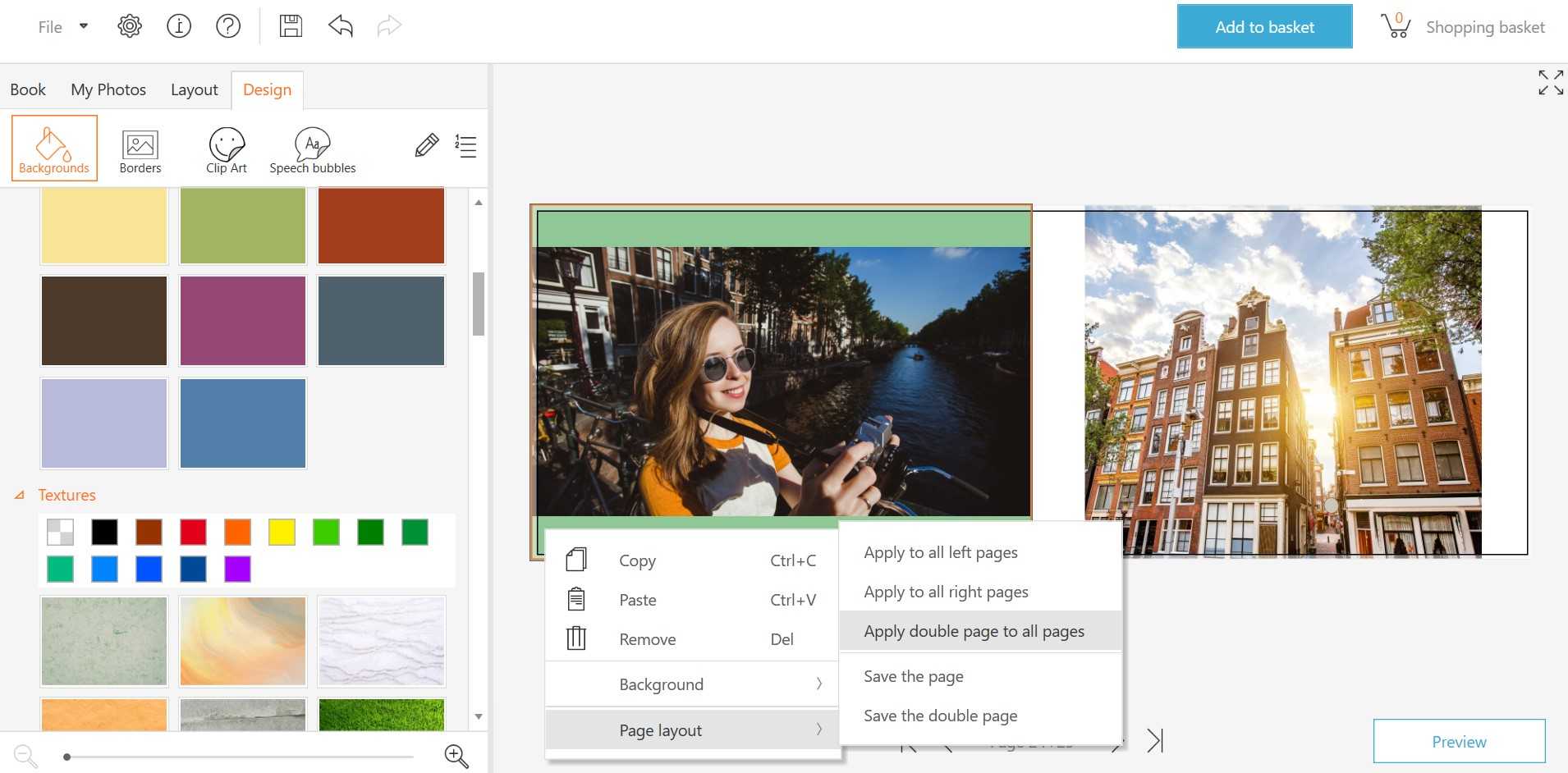 Apply backgrounds to several pages of your photo book Apply backgrounds to several pages of your photo book