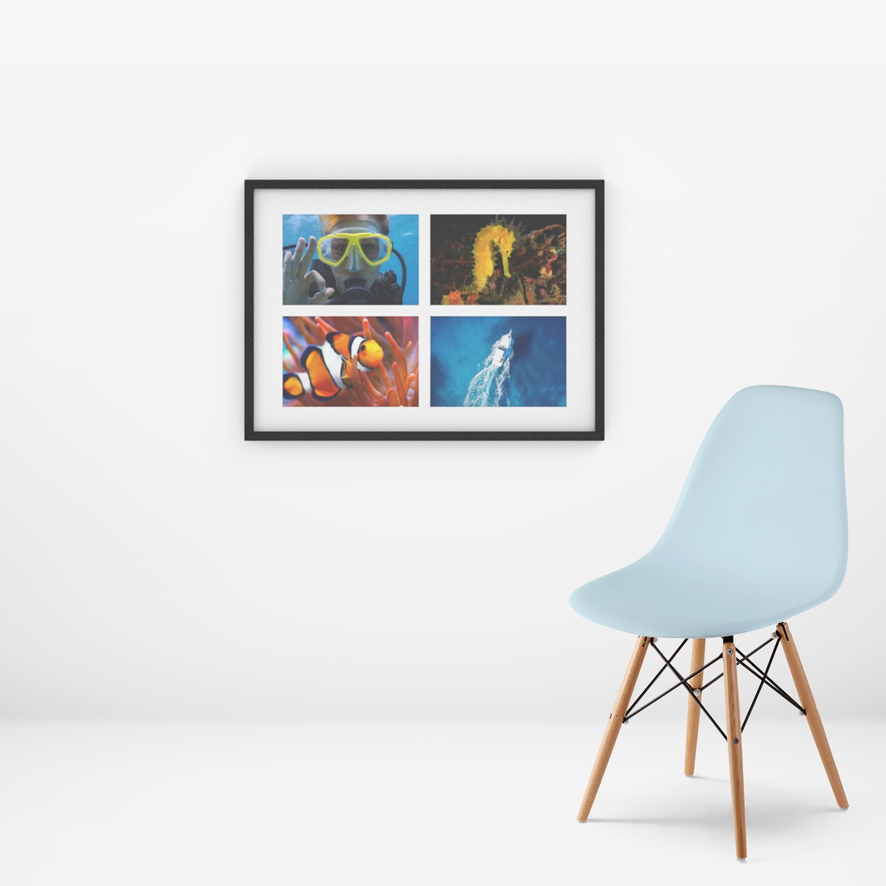 Cornice da galleria per 4 foto collage (50x70 cm, orizzontale) e una cornice  di legno nera